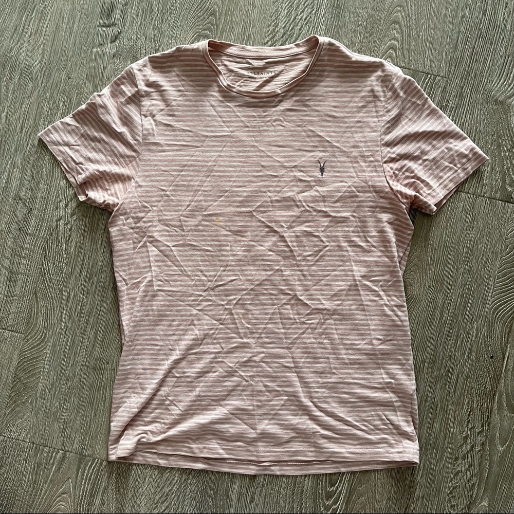 All Saints Pink striped shirt.